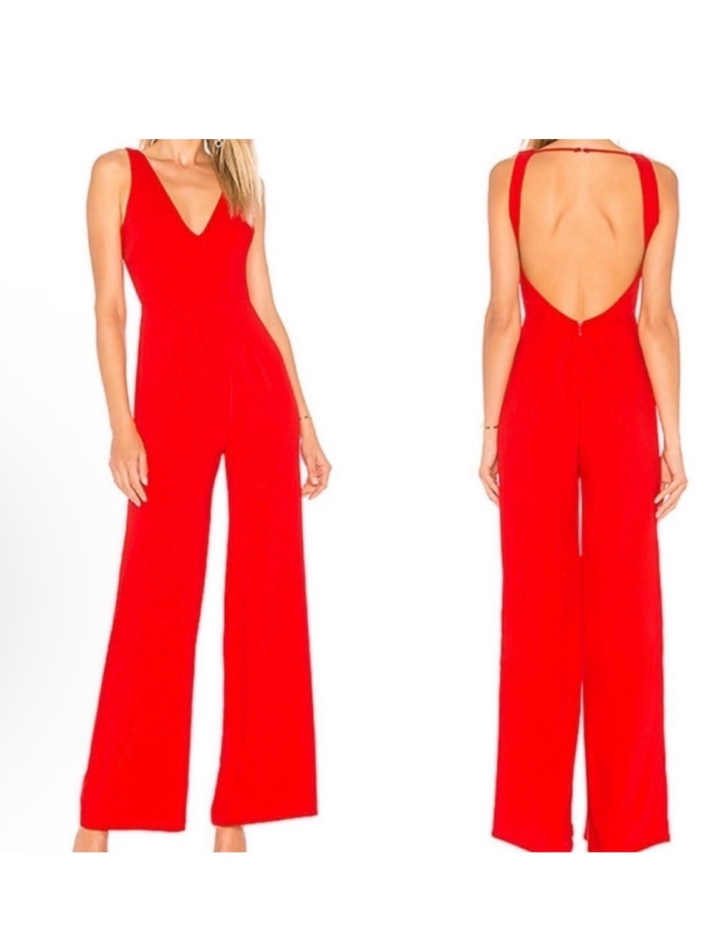 by the way. Carmela Deep V Wide Leg Jumpsuit - Red